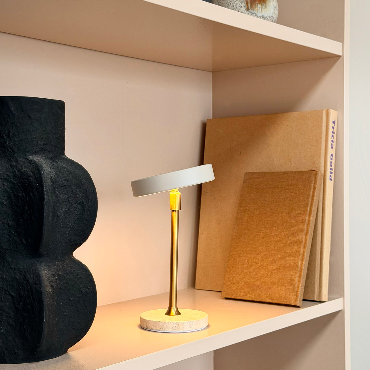 Moonlight LED Mini Genopladelig Bordlampe - 2 Stk - Beige/Travertin